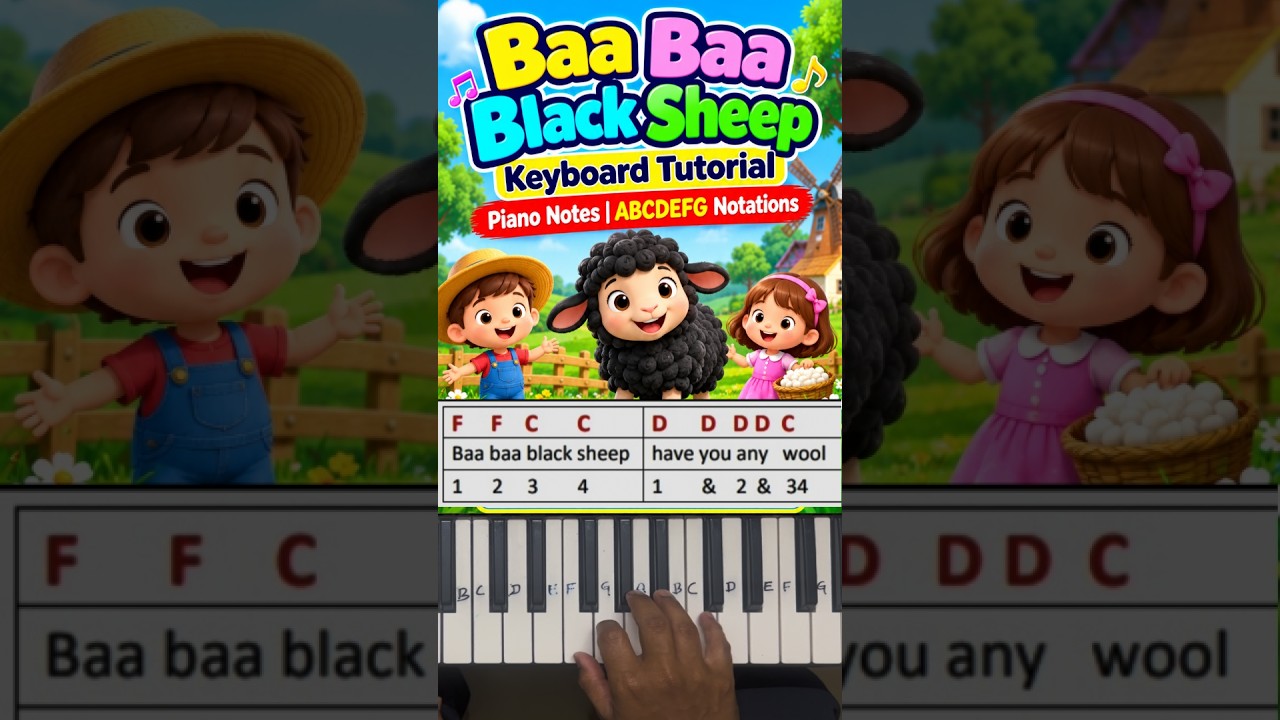 Baa baa black sheep Piano Notes | Keyboard Tutorial | ABCDEFG Notes | School Rhymes @SHINESMUSIC