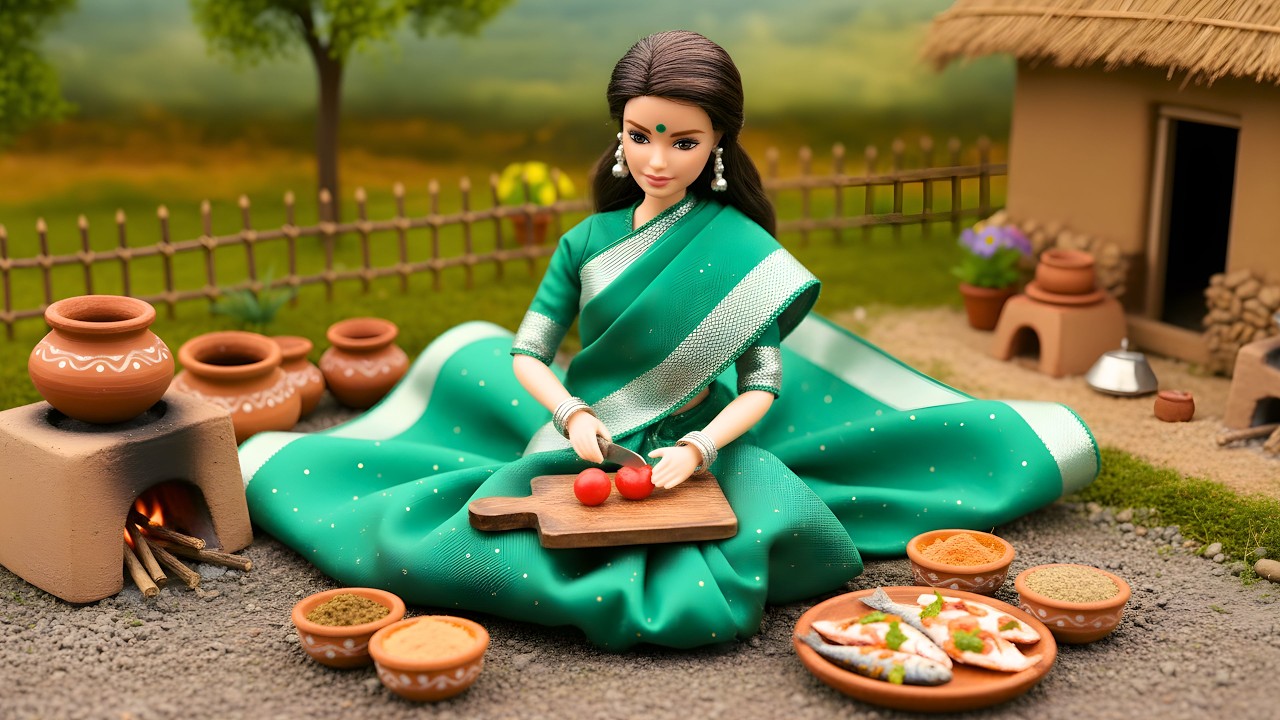 Miniature Doll Cooks Fish Curry || Indian Doll Cooking ASMR