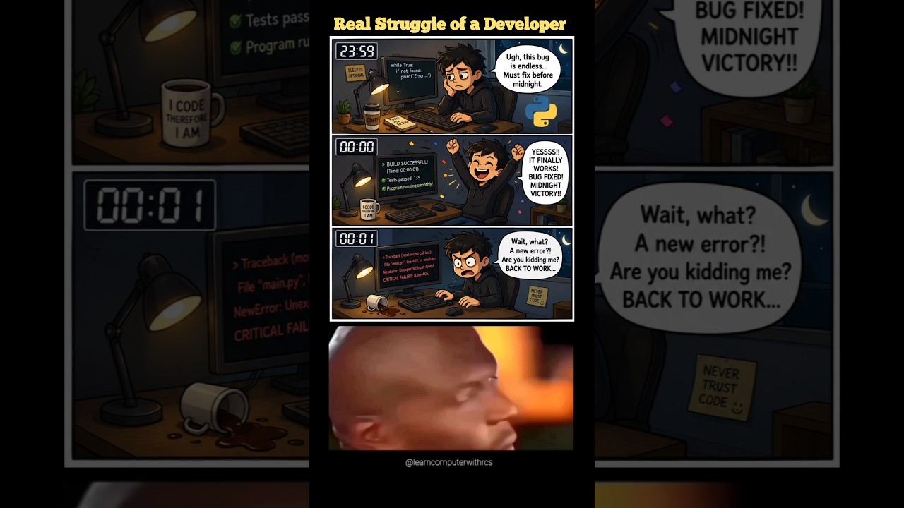 Real Struggle of Midnight Developer 💻 #memes #funny#coding #shorts @LearnComputerWithRCS