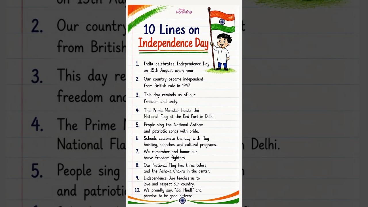 10 Lines on Independence Day | 15 August Speech In English | Independence Day 2026