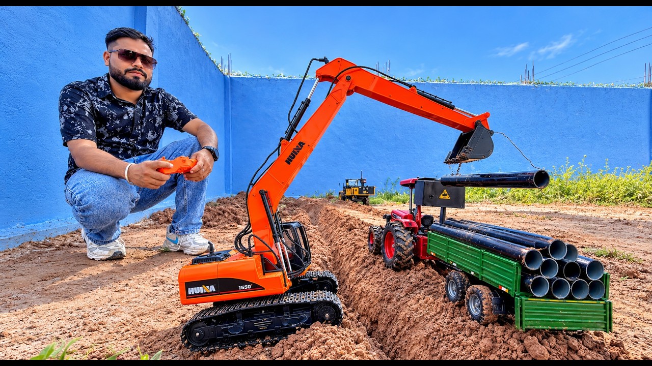 Mini RC Tractor Vlog | Pipe line shifting & Loading Work By Tractor Trolley Mahindra, John deere |