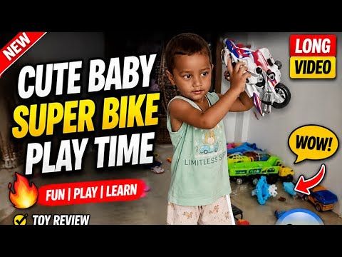 Cute Baby Playing with Super Bike Toy | Toy Review & Fun Play