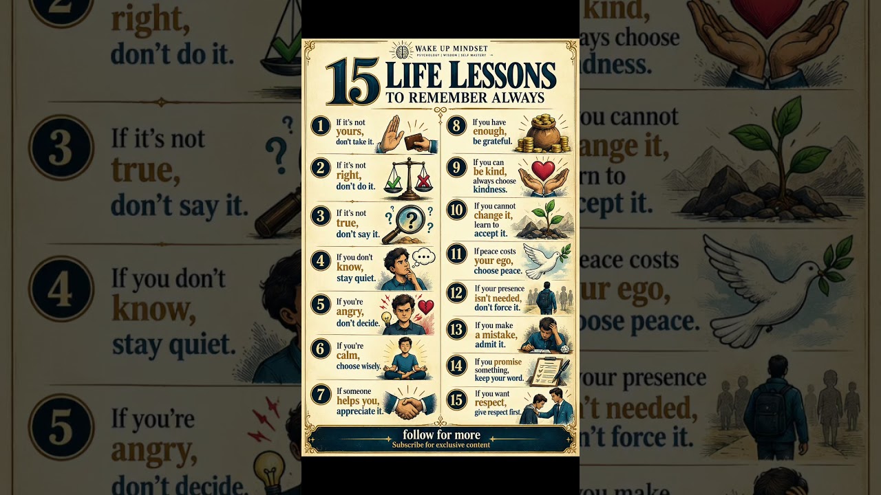 15 life lessons worth remembering. Which one speaks to you most? #Wisdom #Mindset