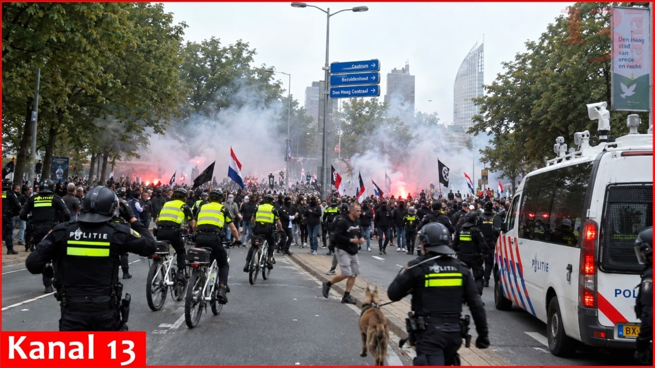 Heavy police presence as far right groups protest in the Hague