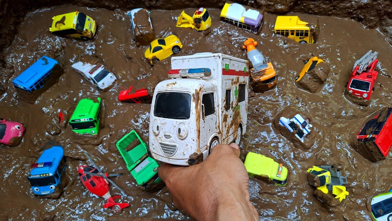 Menemukan Mainan Mobil Mobilan, Bus Tayo Panjang, Mobil Balap, Mobil Polisi, Mobil Truk, Ambulans
