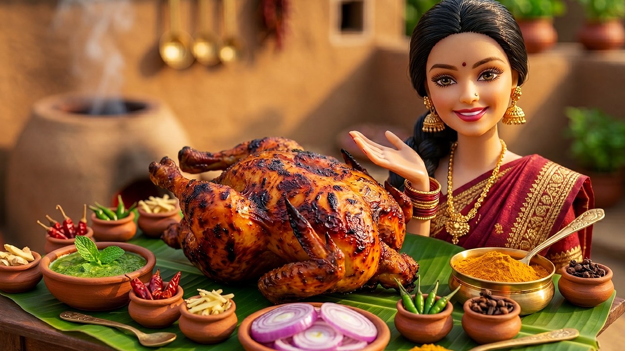 Miniature Woman Doll Cooking Tandoori Chicken & Rumali Roti Miniature Cooking Village Life ASMR