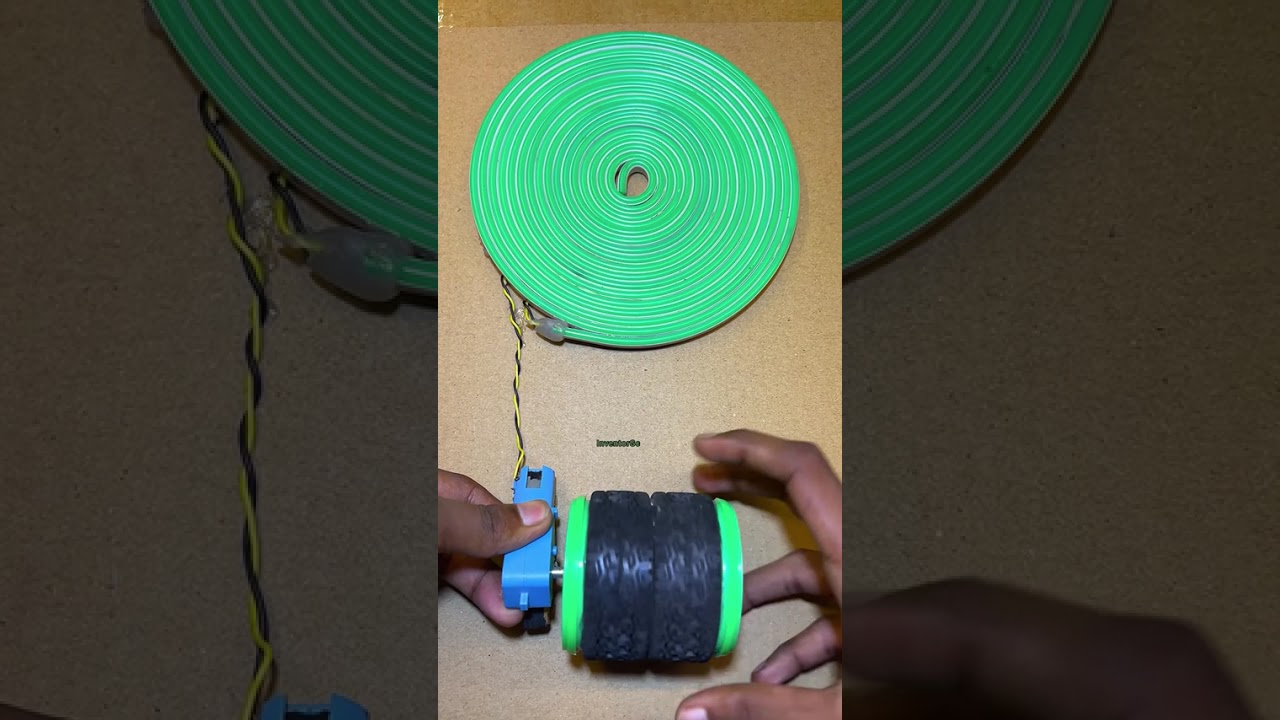 Tire And Plastic Gear Motor To Start Neon Strip Light. Dc Motor #viral #diy #projects #video 