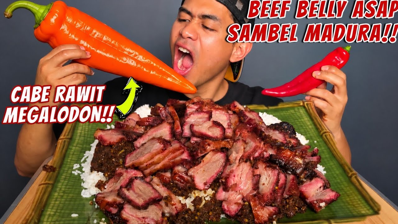 MUKBANG BEEF BELLY ASAP SAMBEL MADURA PAKAI CABE RAWIT JUMBO!!