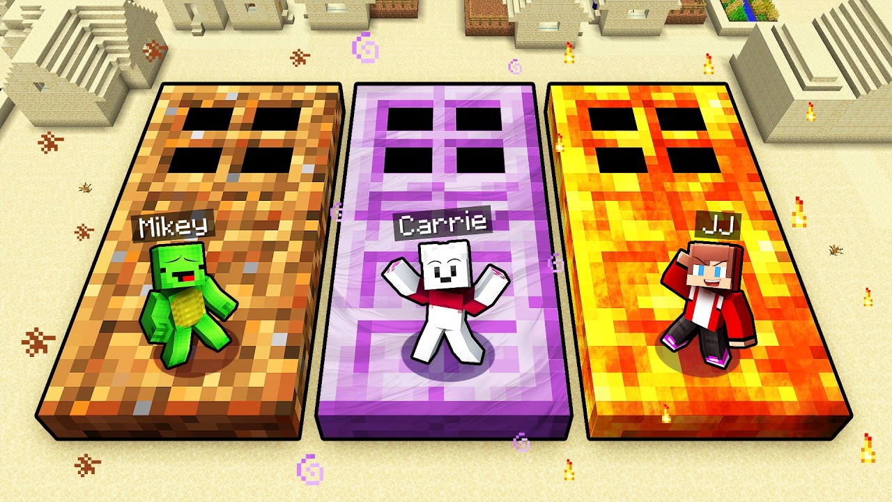Mikey & JJ & Carrie DIRT vs AIR vs FIRE DOOR Minecraft Challenge - Maizen