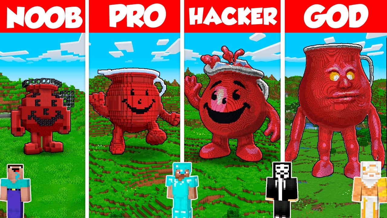 Kool-Aid Man Build Battle Challenge - Noob vs Pro vs Hacker vs God - Minecraft Animation