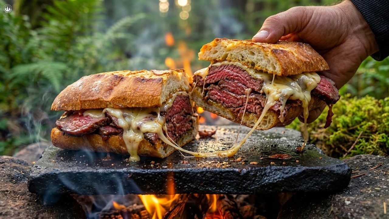 Ultimate Beef Steak Sandwich Cooked Entirely on Hot Stone 🔥