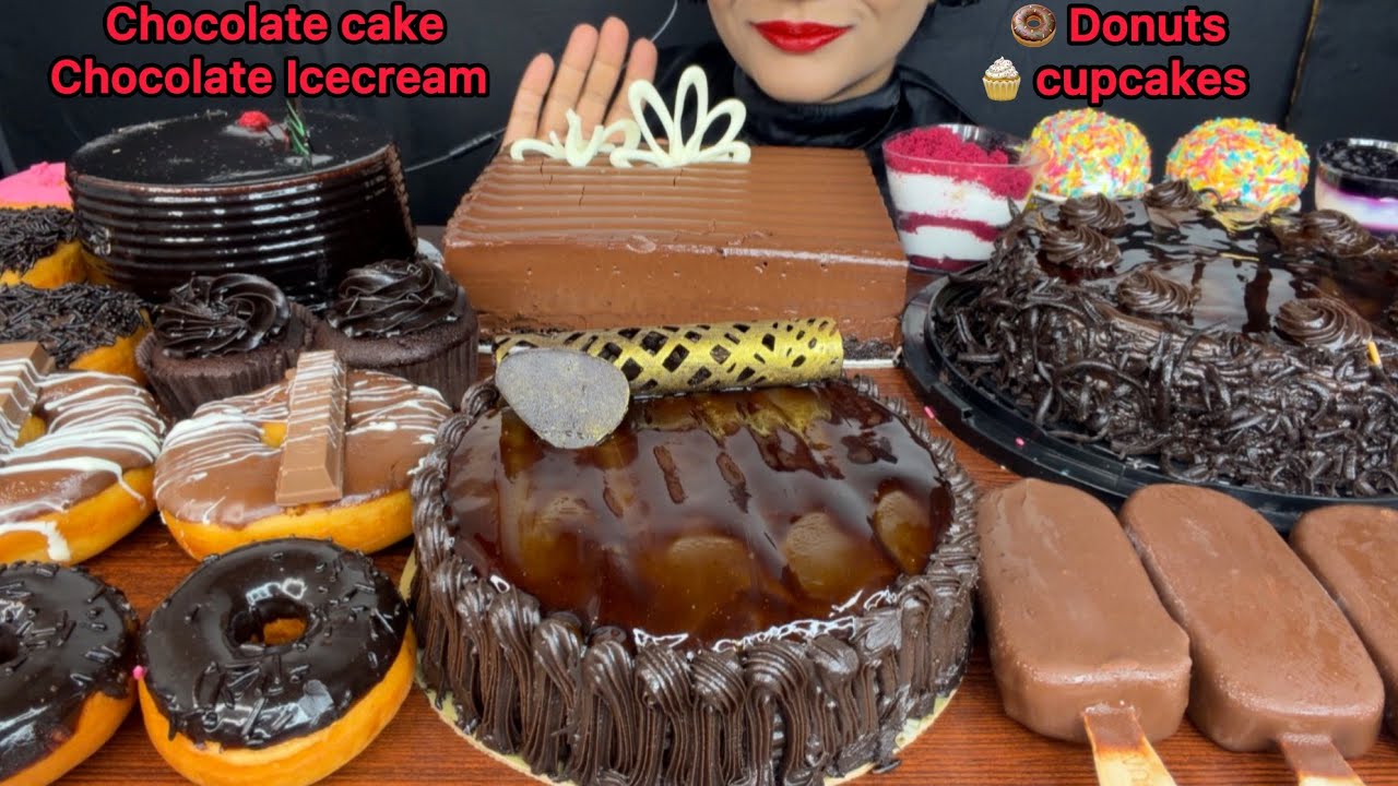 ASMR EATING CHOCOLATE CAKE,CHOCOLATE DONUT,MUFFIN,CHOCOLATE ICECREAM 