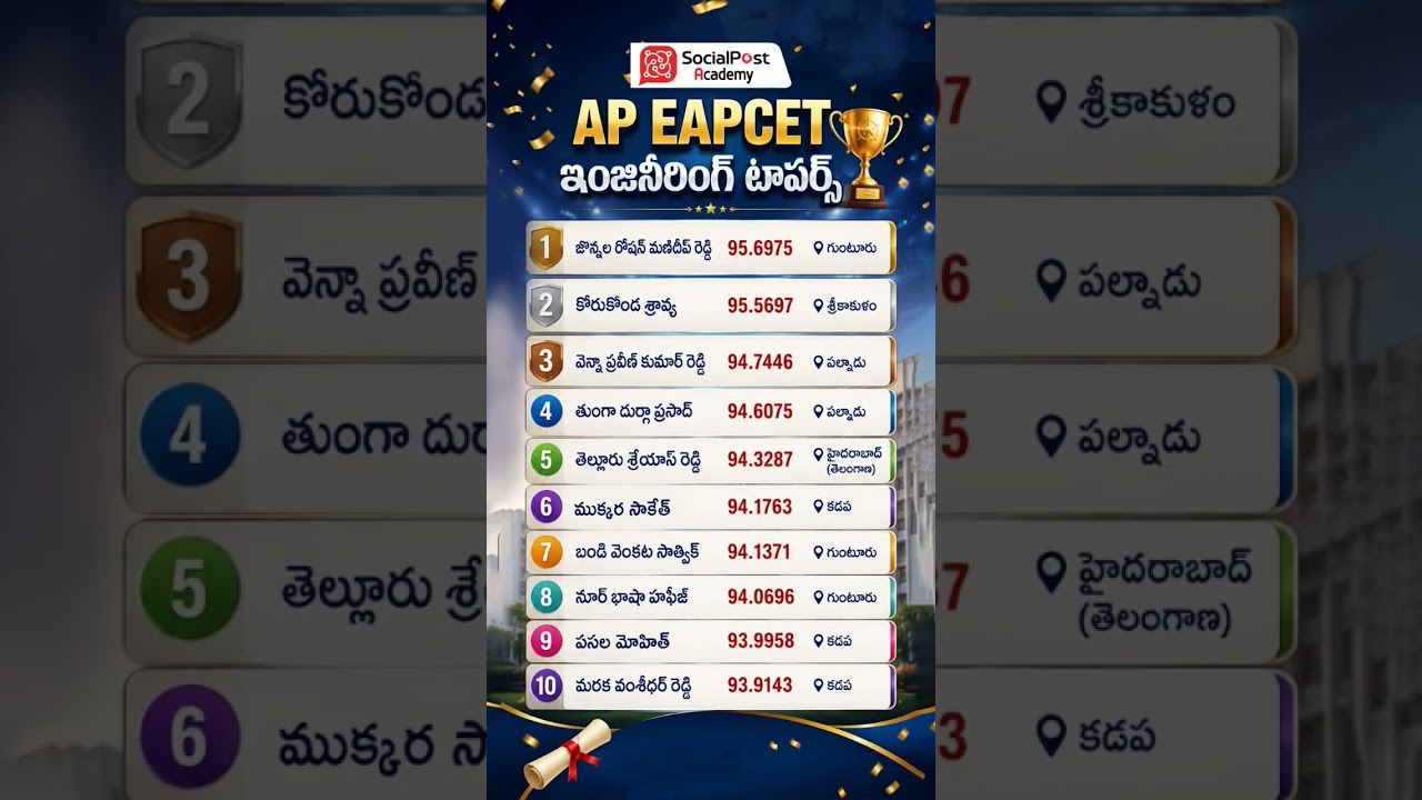 AP EAMCET Results 2026 | Engineering Top 10 Toppers List  #eamcetresults #eapcetresults #eamcet2026