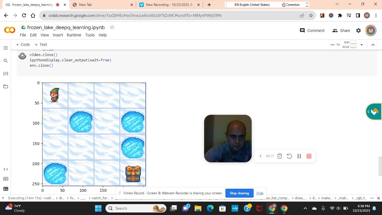 Using DeepQ Learning and OpenAI Gym train a RL Agent to play Frozen Lake and record the game