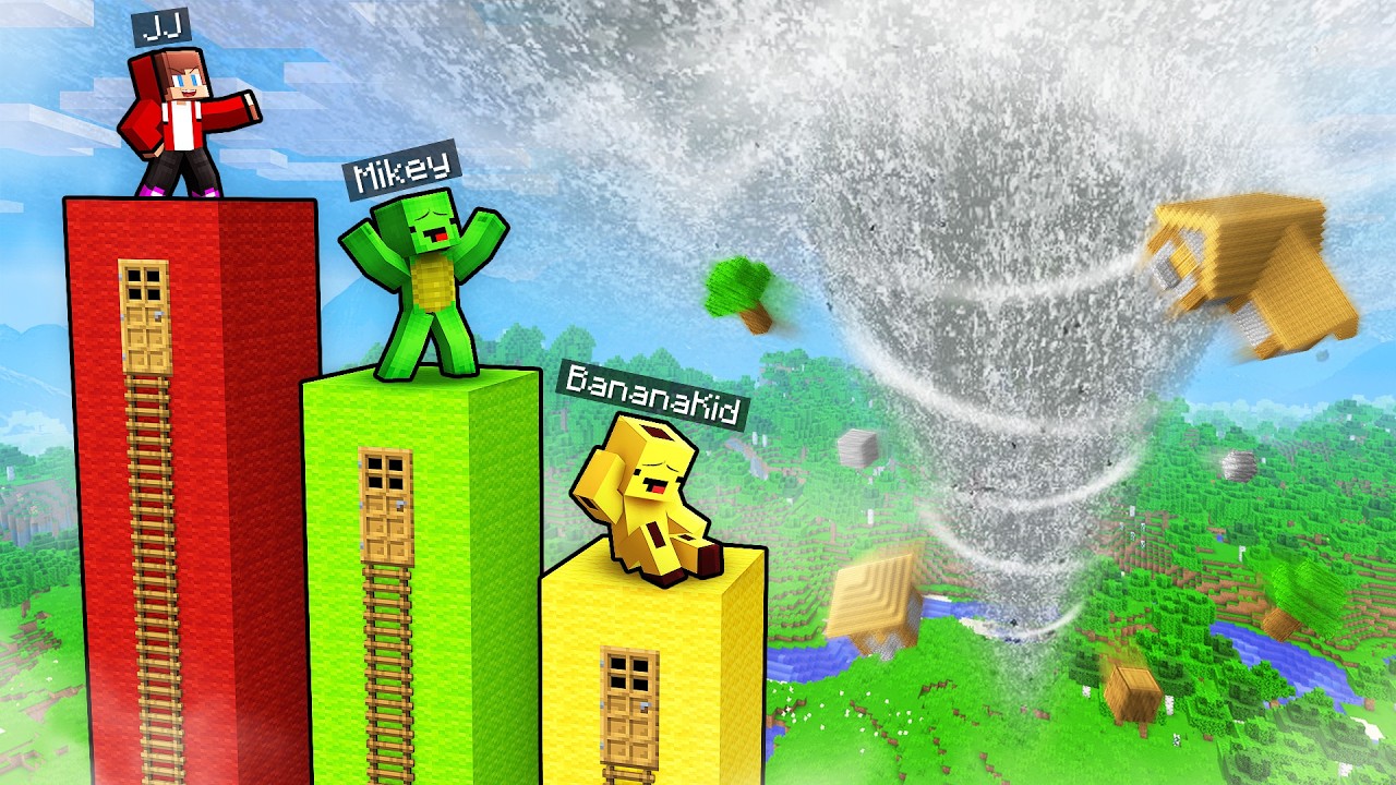 Mikey and JJ Towers vs GIANT TORNADO Battle in Minecraft: Maizen