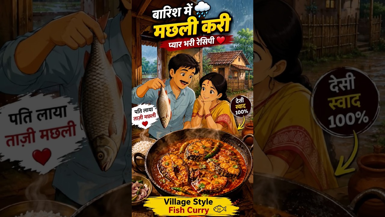 बारिश में पति लाया ताज़ी मछली 🐟❤️ पत्नी ने बनाई ऐसी Fish Curry कि पति बोला- होटल भी फेल! 😍 #shorts