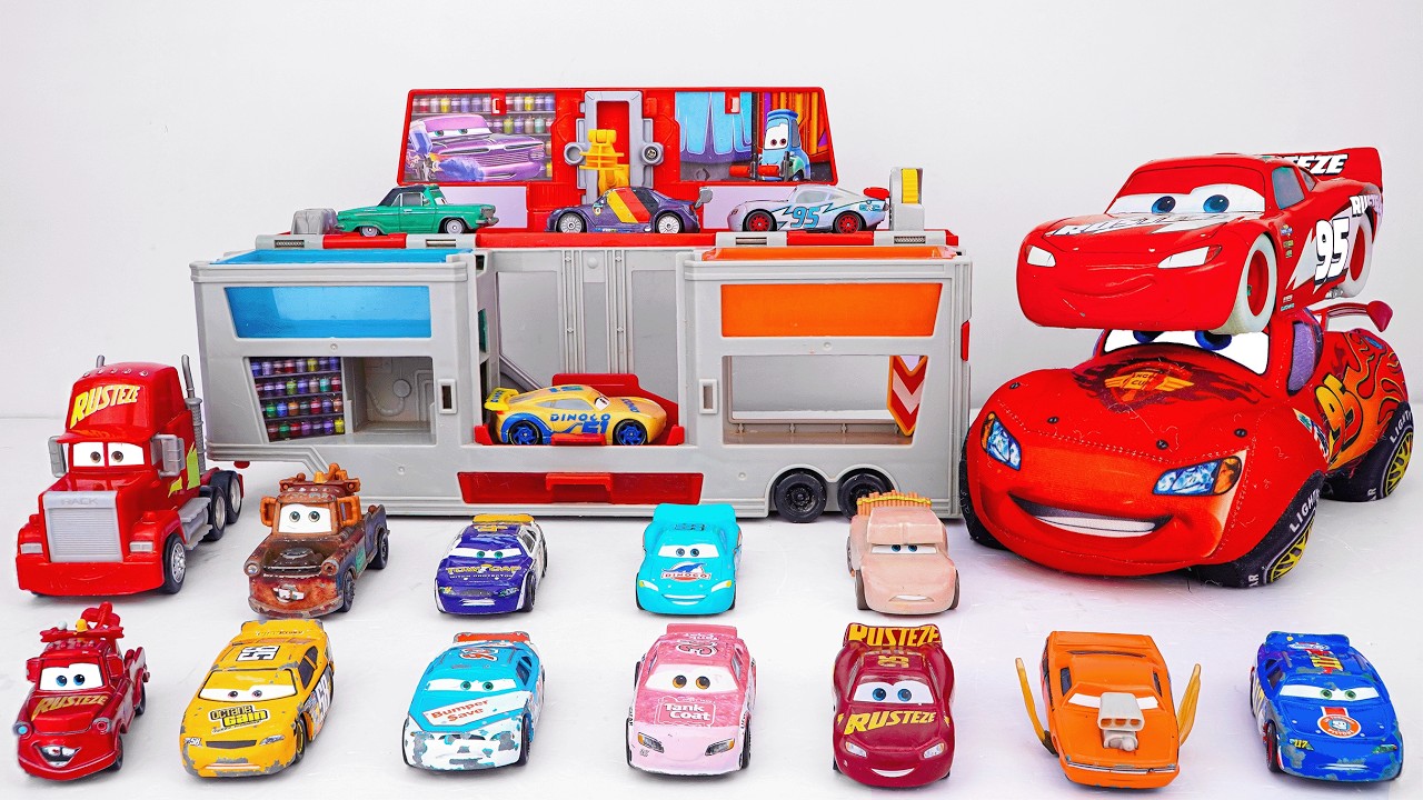 Disney Pixar Cars Unboxing Review | Disney Pixar Cars Color Changers Mobile Paint Shop Mack Playset