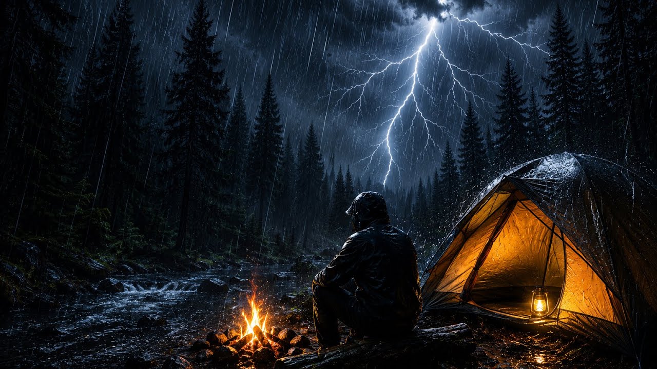 Heavy Rain Camping in Deep Forest ⛈️🌲 | Cozy Tent & Thunder Sounds 🙂‍↔️ fell it 