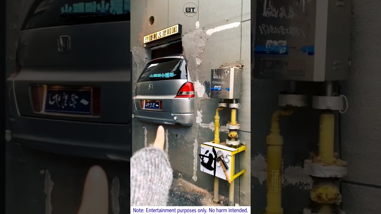 😱 Car inside the wall?! Wait for the end! ☕🚗 #shorts #creative