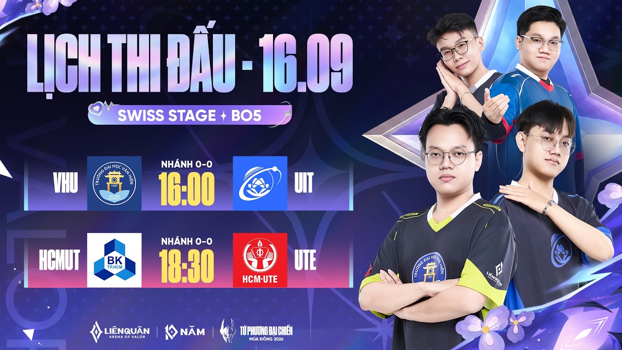 🔴 TRỰC TIẾP: VHU vs UIT | HCMUT vs HCMUTE | SWISS STAGE 16.09 | TỨ PHƯƠNG ĐẠI CHIẾN MÙA ĐÔNG 2026