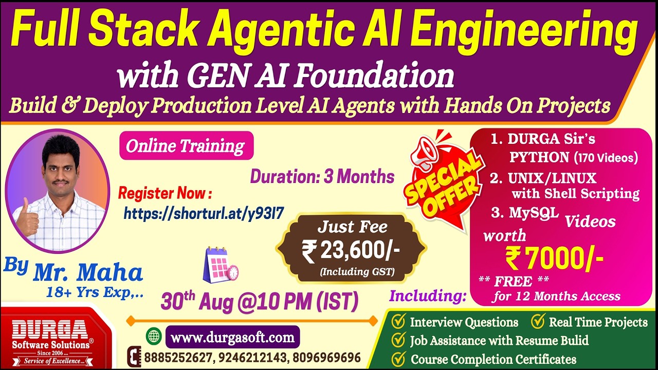 Full Stack Agentic AI Engineering with GEN AI Foundation Online Training @ DURGASOFT