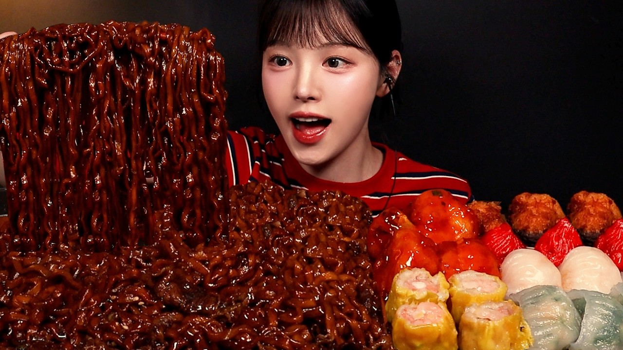 SUB)꾸덕촉촉 차돌 진짜장에 딤섬 먹방!🥟칠리새우 파김치 겉절이까지 짜장라면 꿀조합 Jjajang Ramyeon & Dim Sum Mukbang Asmr