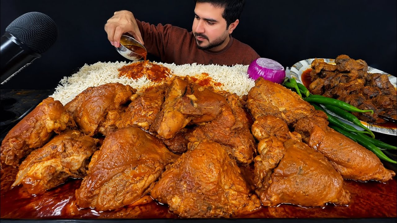 ASMR; Spicy Chicken Thai Curry Chicken Liver Gizzard Curry Rice Raw Onion Green Chilli    Mukbang