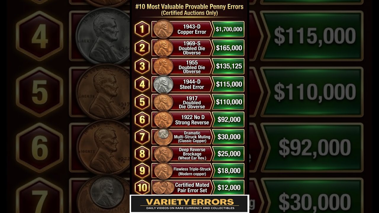 10 Most Valuable Graded Penny Errors #coin #money #collection #finance #investing #fun #shorts