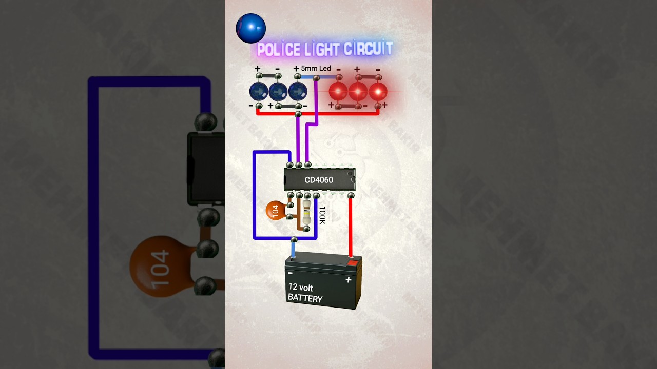 How to Make a Simple 12V Police Strobe Circuit with CD4060!  (Animated Tutorial)