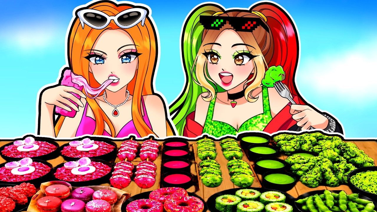 We ONLY Ate GREEN & PINK Foods in Roblox MUKBANG!