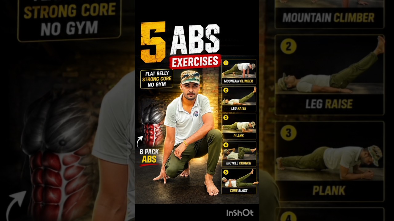 5 BEST ABS EXERCISES FOR BEGINNERS | 1 Minute Abs Workout #shorts #fitness