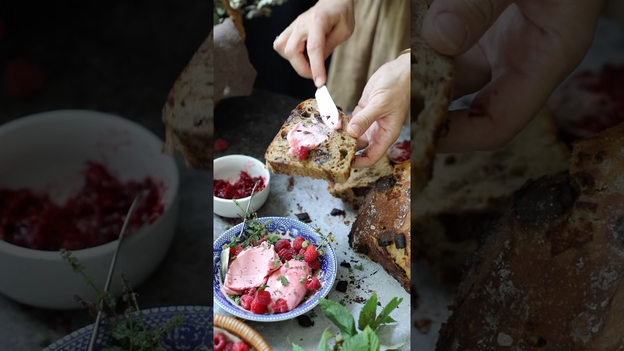 Coffee Chocolate Sourdough with Homemade Raspberry Butter 🧈 #food