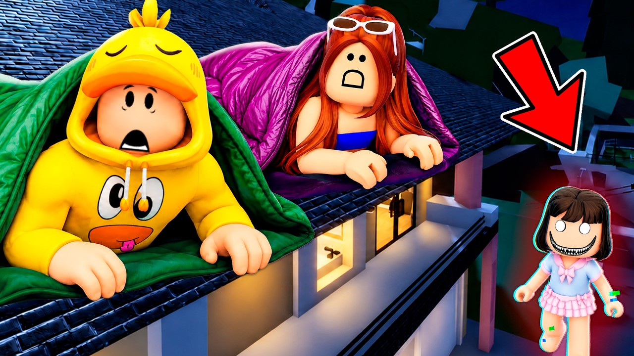 NOS ESCONDEMOS en el TEJADO PARA ESCAPAR de mi BEBE POSEIDA en Brookhaven Roblox!
