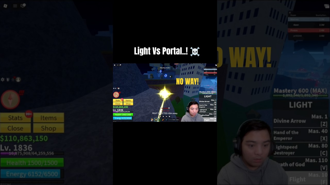 Light Vs Portal..! ☠️ + I Think Portal User Got Mad! #bloxfruits #roblox #jujubotv