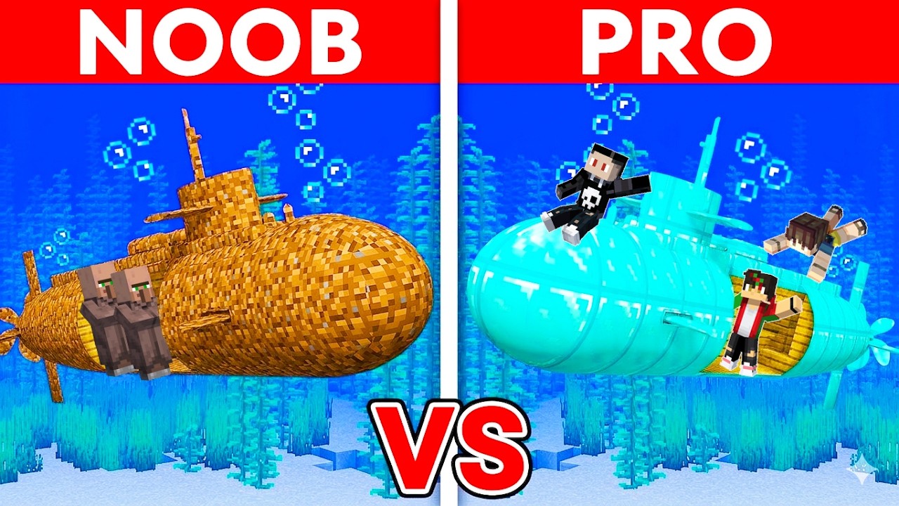 Poor Vs Rich Submarine Build Challenge in Minecraft!