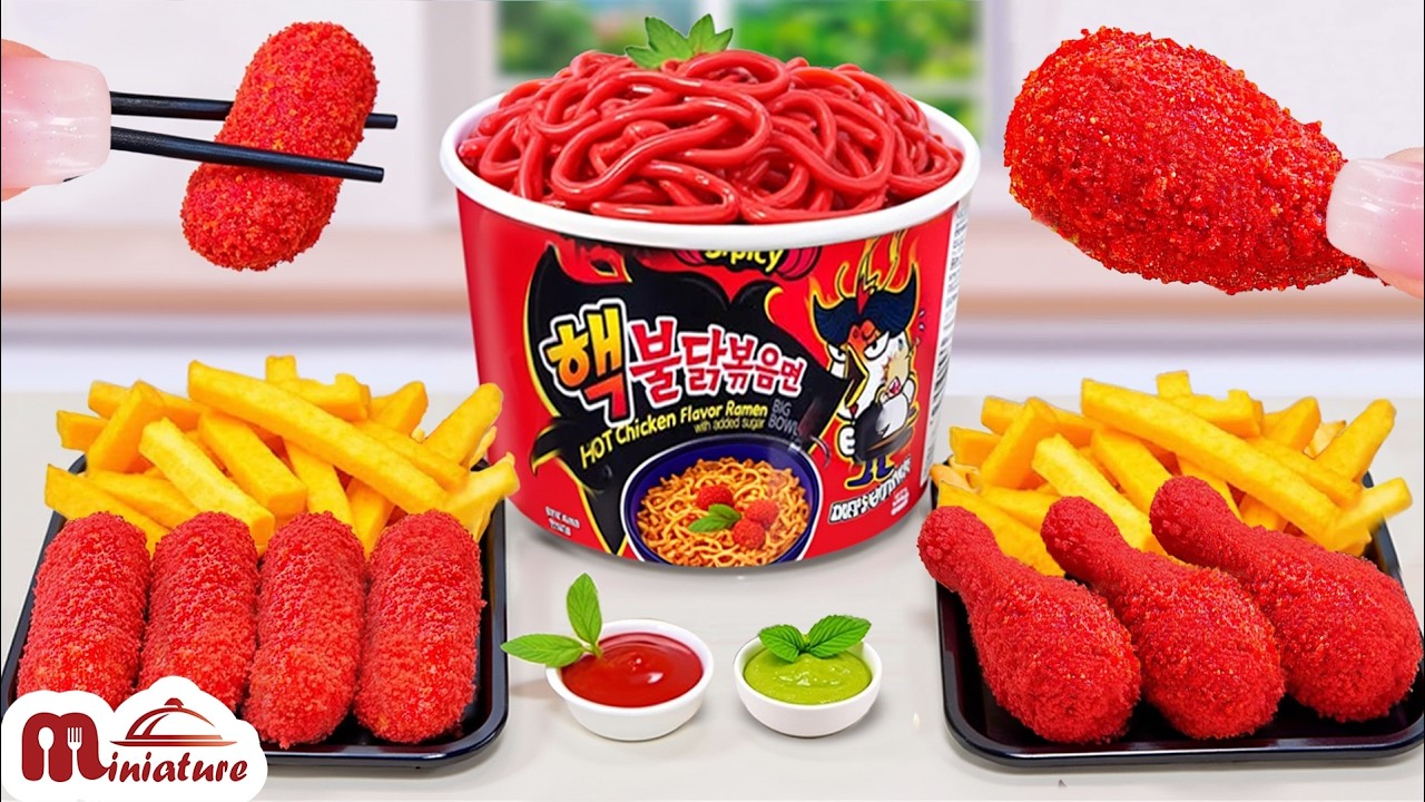 Best Korean Food 🍟 How To Make Mini Fried Chicken Thigh With Korean Spicy Noodles & French Fries