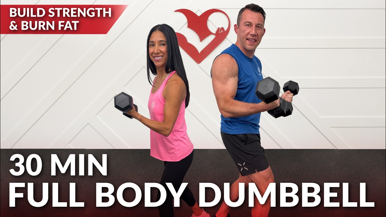 30 Min Full Body Workout Using Dumbbells at Home - No Repeat Strength Training for Women & Men