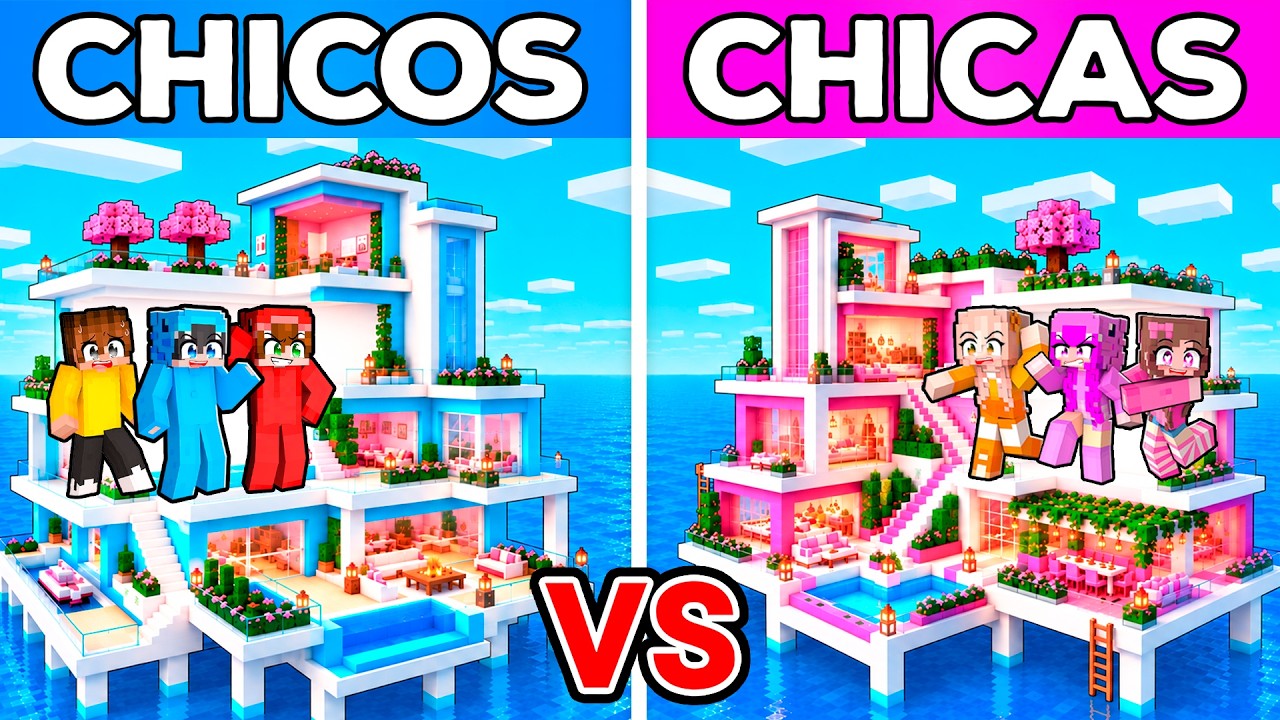 CASA ACUÁTICA de CHICOS vs CASA ACUÁTICA de CHICAS en Minecraft!