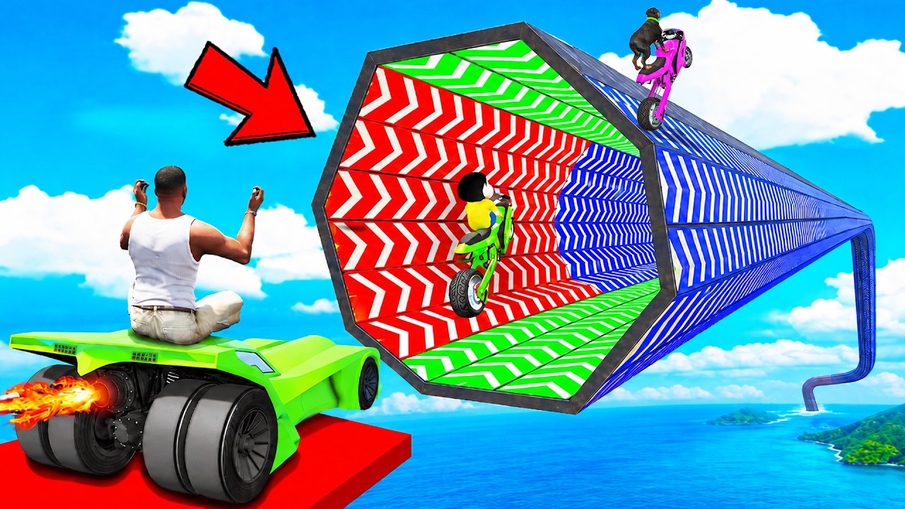 SHINCHAN AND FRANKLIN TRIED THE IMPOSSIBLE RGB SPEED BOOSTER HEXA TUNNEL PARKOUR CHALLENGE GTA 5