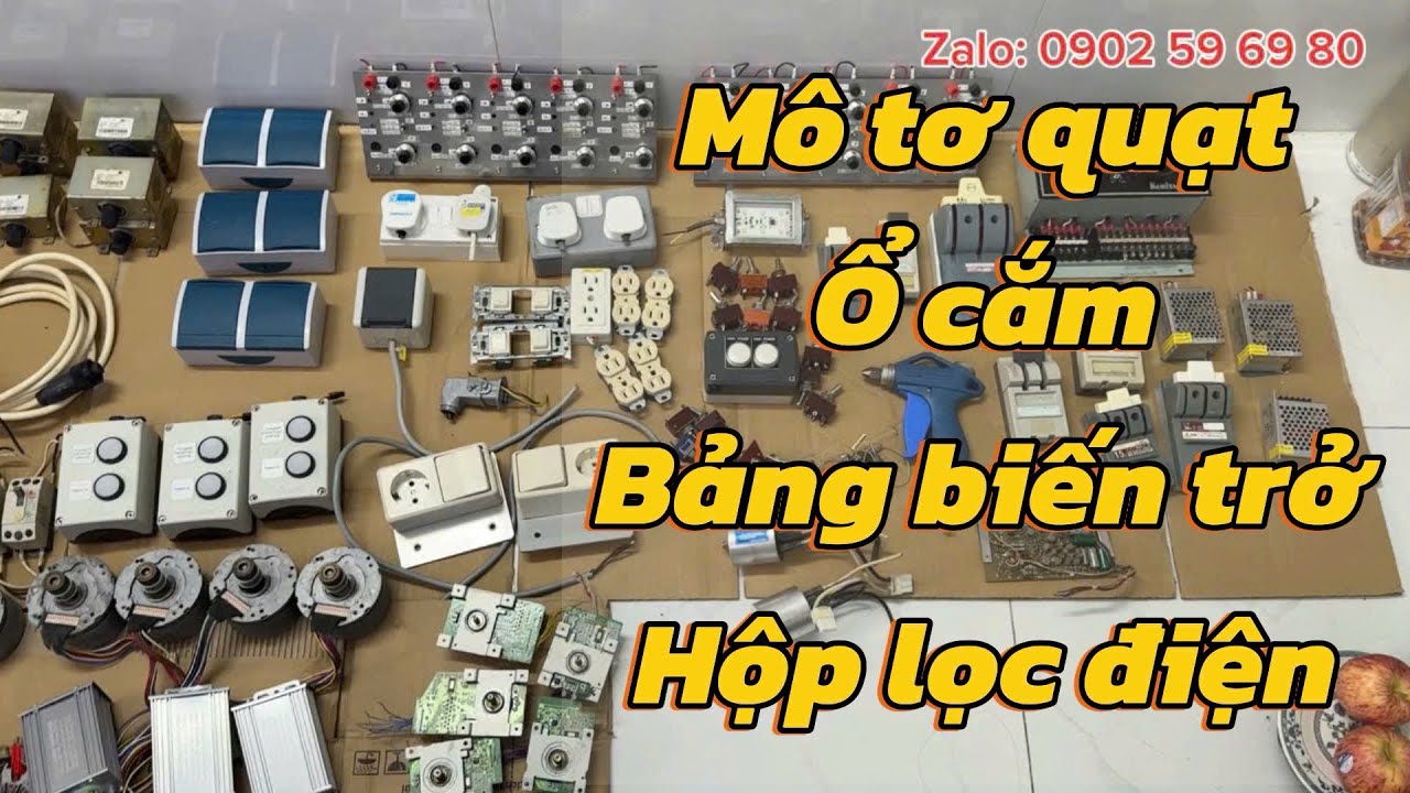 Mô tơ quạt, ổ cắm, bảng biến trở, hộp lọc điện, quạt hút, nguồn 24v 48v