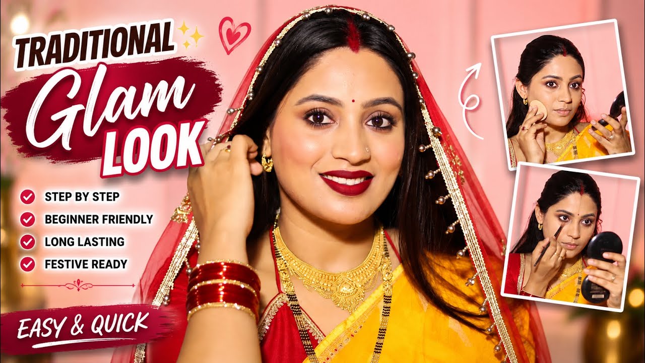 Indian traditional makeup look Simple to Glam Makeup Transformation | Makeup for Indian festival 