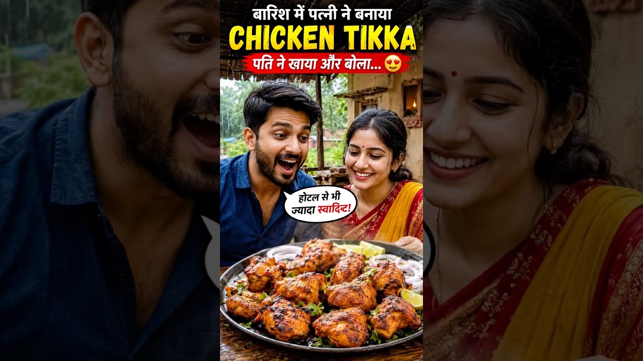 पति ने जैसे ही Chicken Tikka खाया… बोला “होटल भी फेल!” 😱🍗 | Village Story #shorts #food