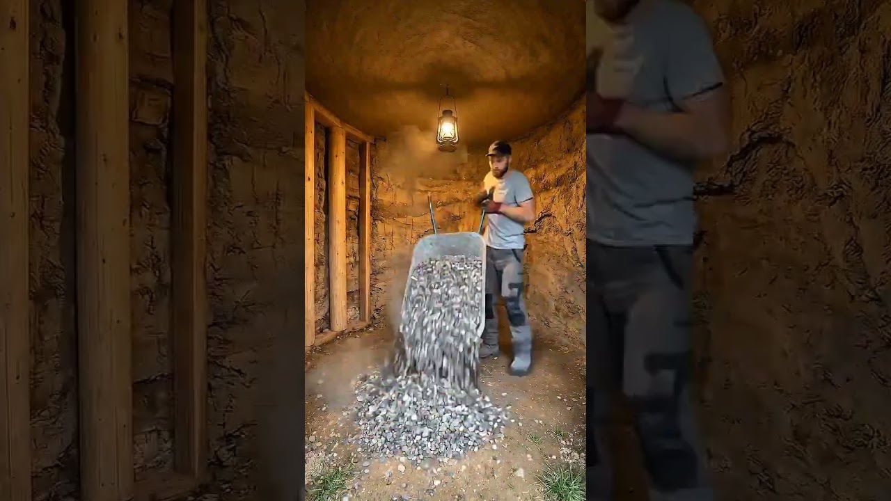 I build Cozy hobbit house under Dirt overhang #asmrbuild #cabinadventure