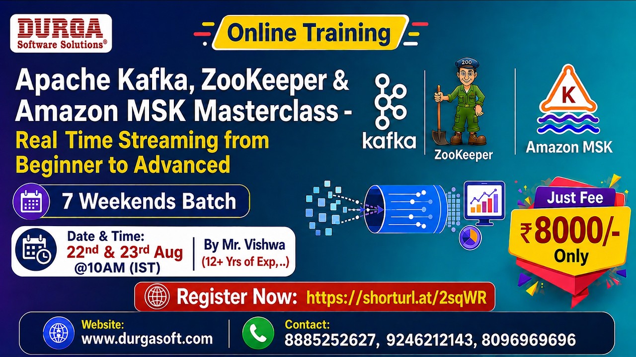 Apache Kafka, ZooKeeper & Amazon MSK Masterclass (7 Weekends Batch) Online Training @ DURGASOFT