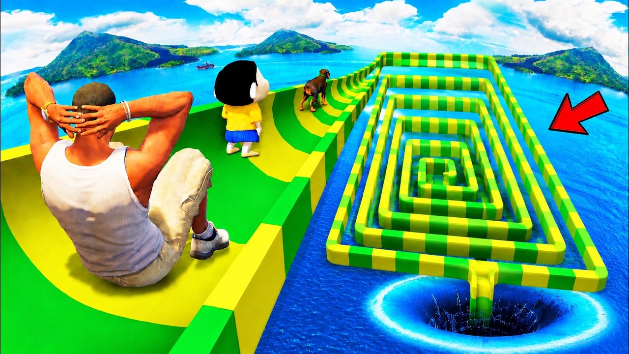 SHINCHAN AND FRANKLIN FOUND SQUARE SPIRAL PRIZE WATER SLIDES IN GTA 5