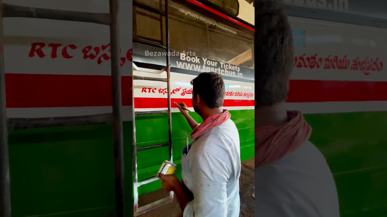 Talented Street Artist Creates Amazing Art on APSRTC Bus | Telugu Art & Culture #shorts #art