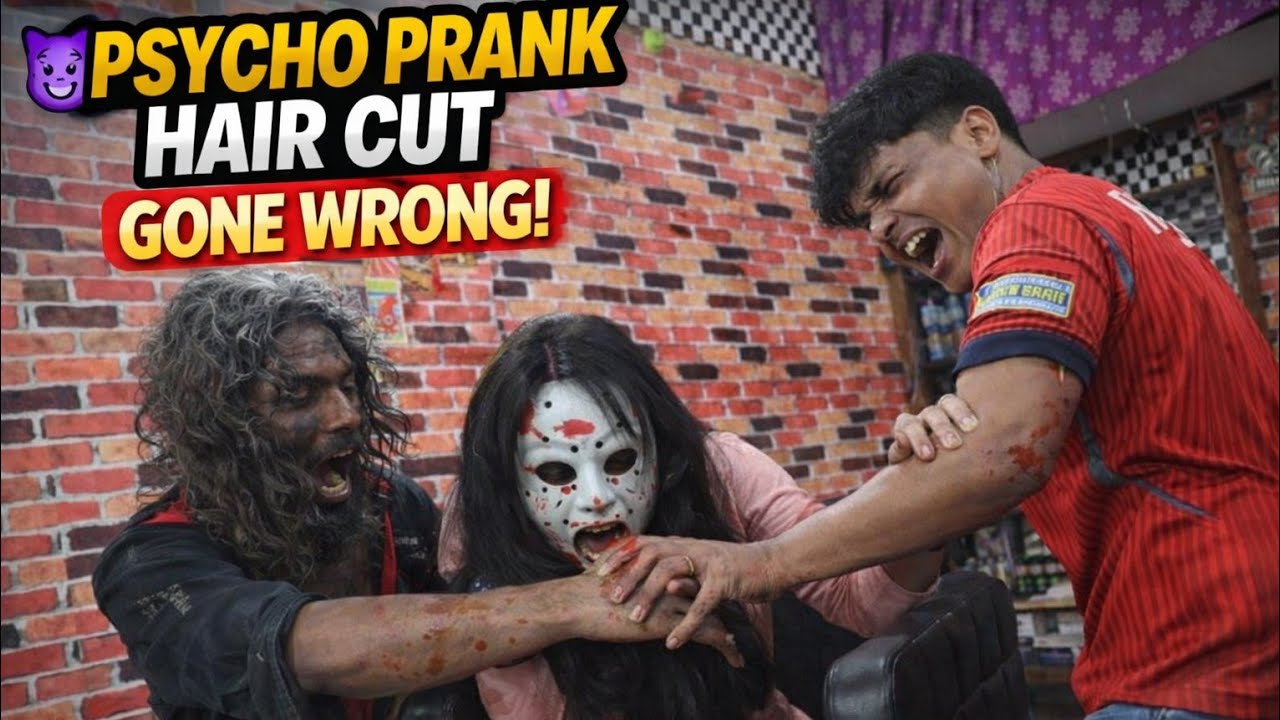 Psycho Prank Hair Cut Gone Wrong 😱 | Salon Horror Prank! #prankbabu #prank #comedy #shorts 
