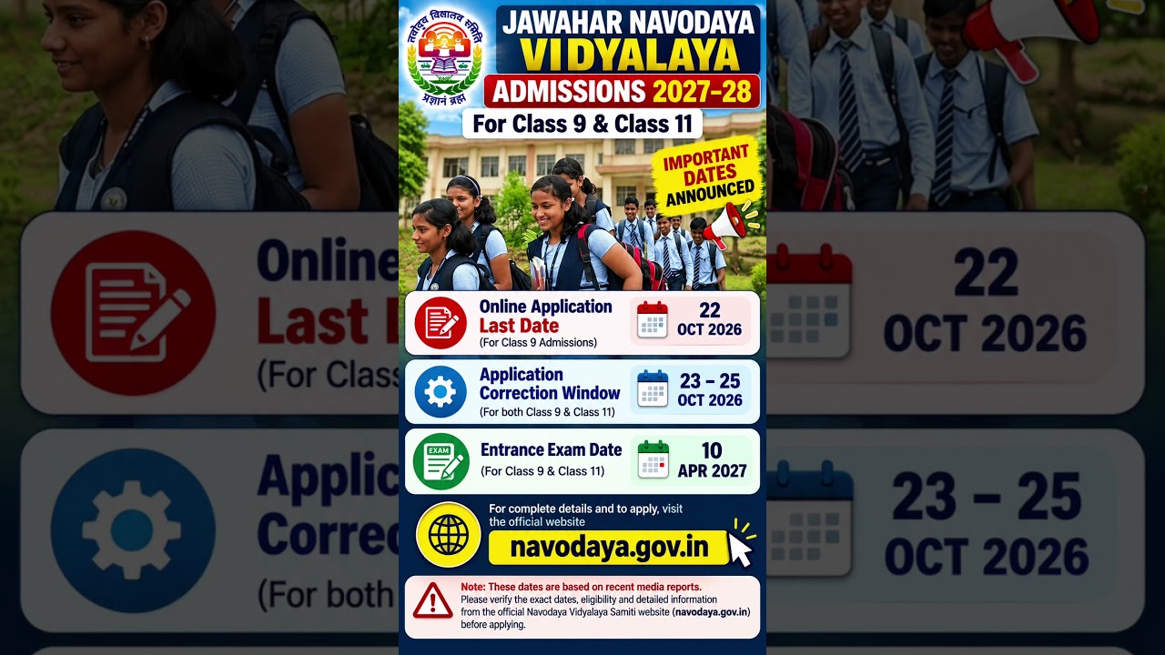 Navodaya Vidyalaya Admission 2027–28: Application Last Date Extended | Career Guidance & Counselling