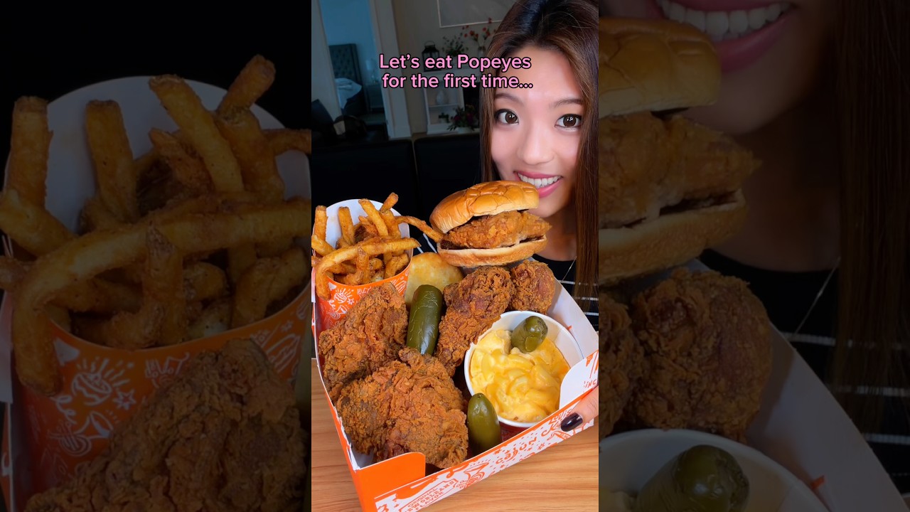 Let’s eat Popeyes fried chicken for the first time… #food #eating #mukbang