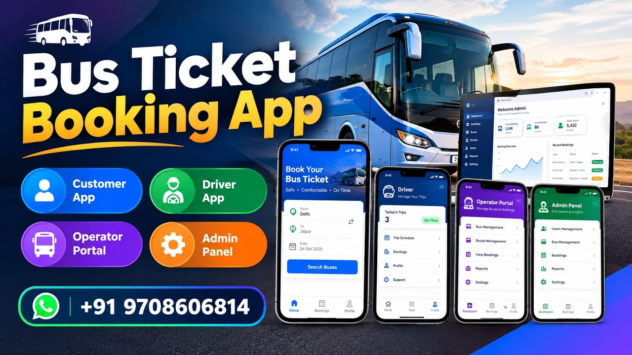 Build Bus Ticket Booking App | Bus Booking App Development | User, Driver, Operator, Admin Website
